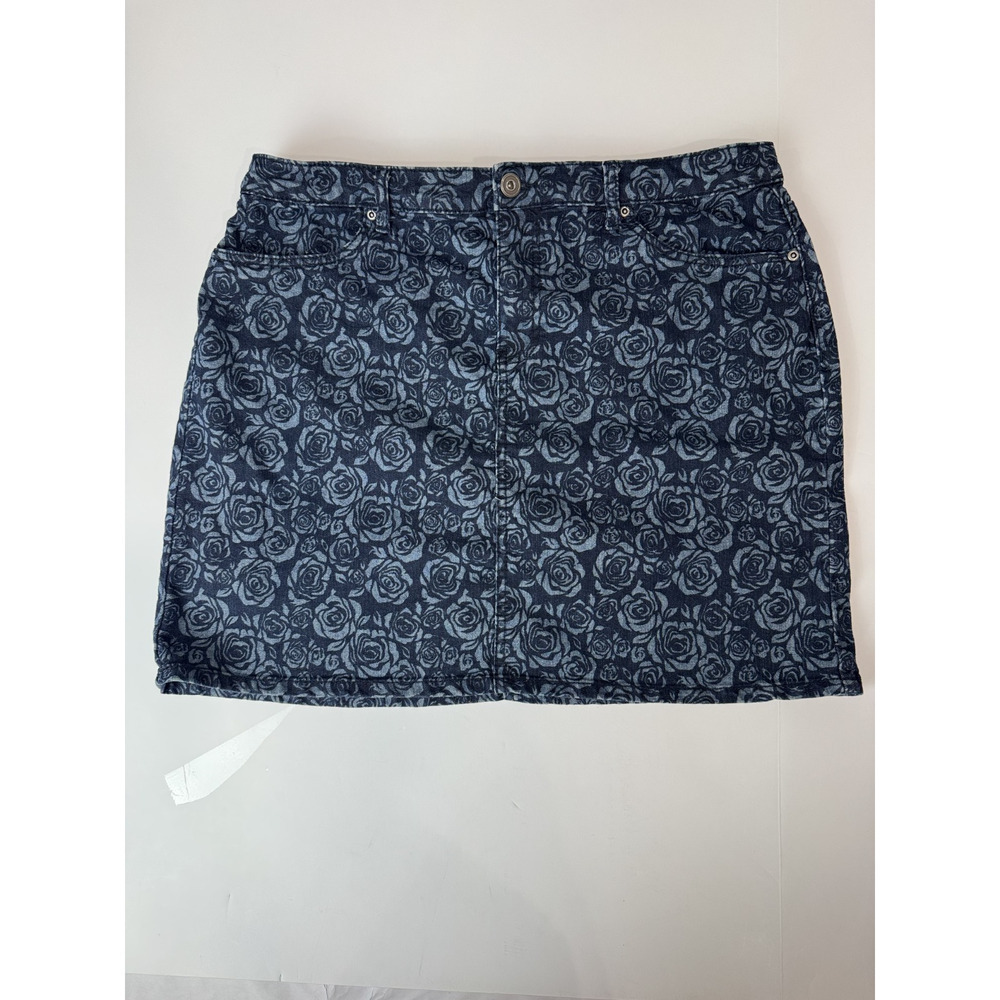Blue Floral Jaquard Denim Mini Skirt Women's 14 Christonper Banks Built-In Short